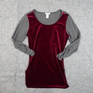 Sundance Top Womens Medium Velvet Front Ruched‎ Long Sleeves Tunic Fitted Gray